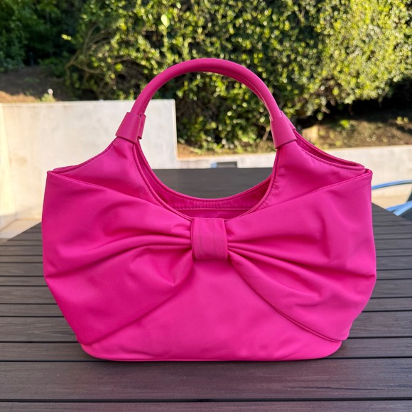 Kate Spade Small Sutton Strawfroyo Nylon Bow Tote Bag Hot Pink PXU4561 - Picture 5 of 14